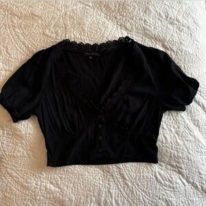 Black Lace Trim Crop Top